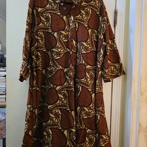Zuri KENYA PEACE LILY 1X Leaf Patterned Brown and Yellow Dress